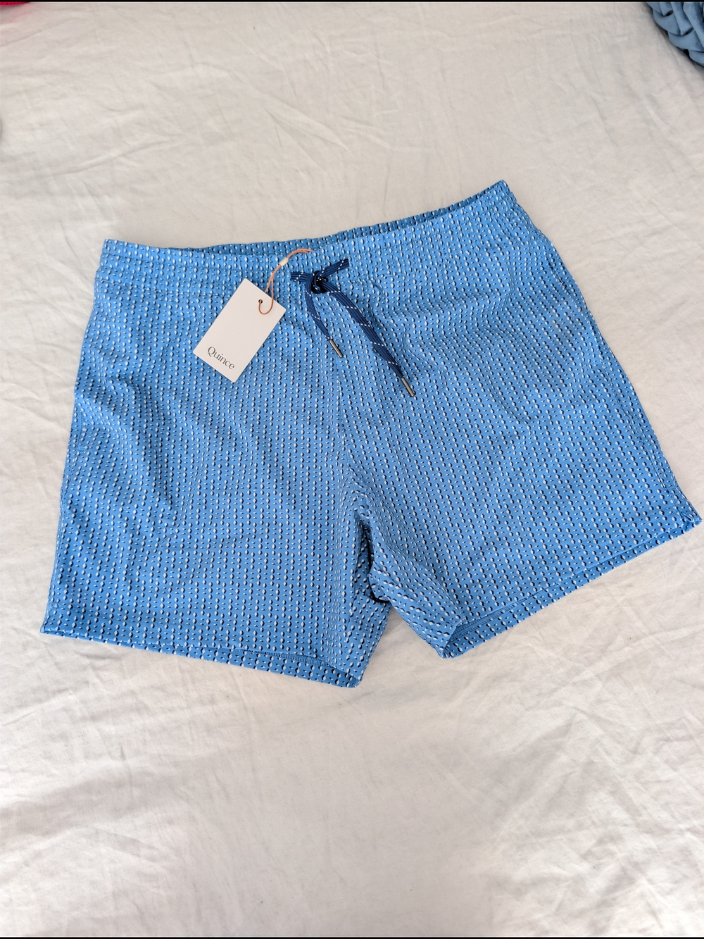 Quince Mens Diamond Geo Italian Swim Shorts 5.5" NWT Lined Large